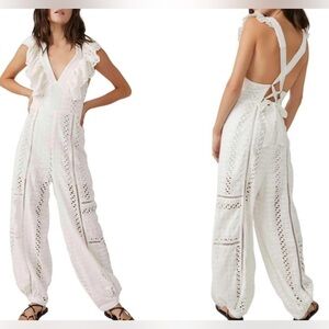 Free People Mikayla‎ Jumpsuit In White Size Small One Piece Embroidered